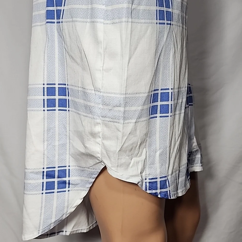 Michael Kors Women’s Button-Down Roll-up Sleeve Pleid Shirtdress blue/White Sz 8